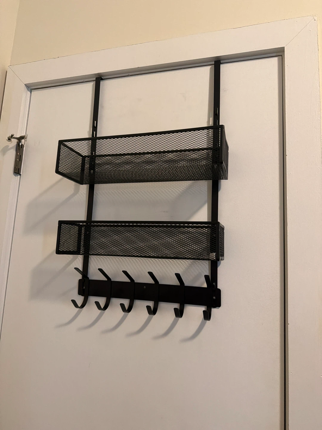 Black Over-the-Door Organizer with 2 Baskets and 6 Hooks