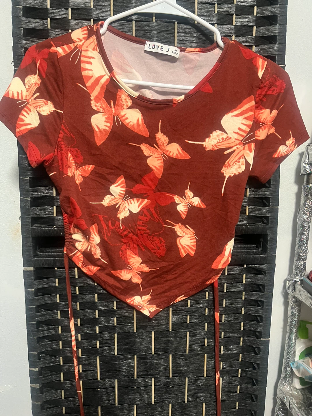 Blue Long Sleeve Crop Top & Butterfly Print Short Sleeve Top - photo 3