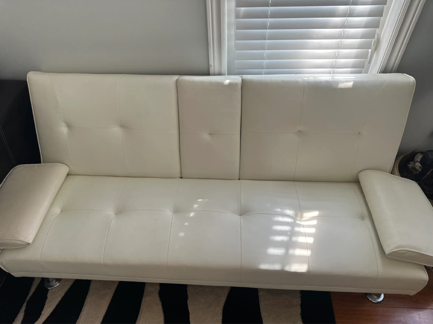 🔥 Moving Sale-White Faux Leather Futon Sofa Bed x 2