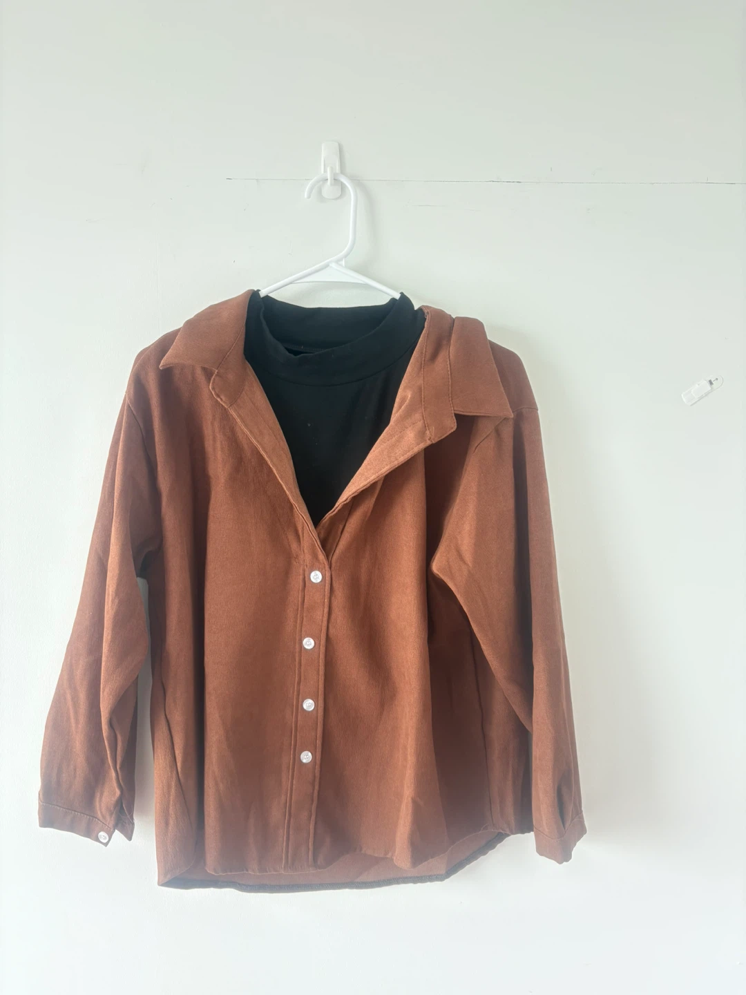 Brown Corduroy Overshirt with Black Mock Neck Top