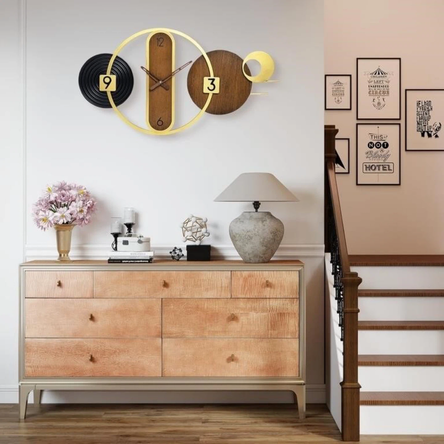 Modern Wall Clock - Wood, Metal & Vinyl Design - photo 2