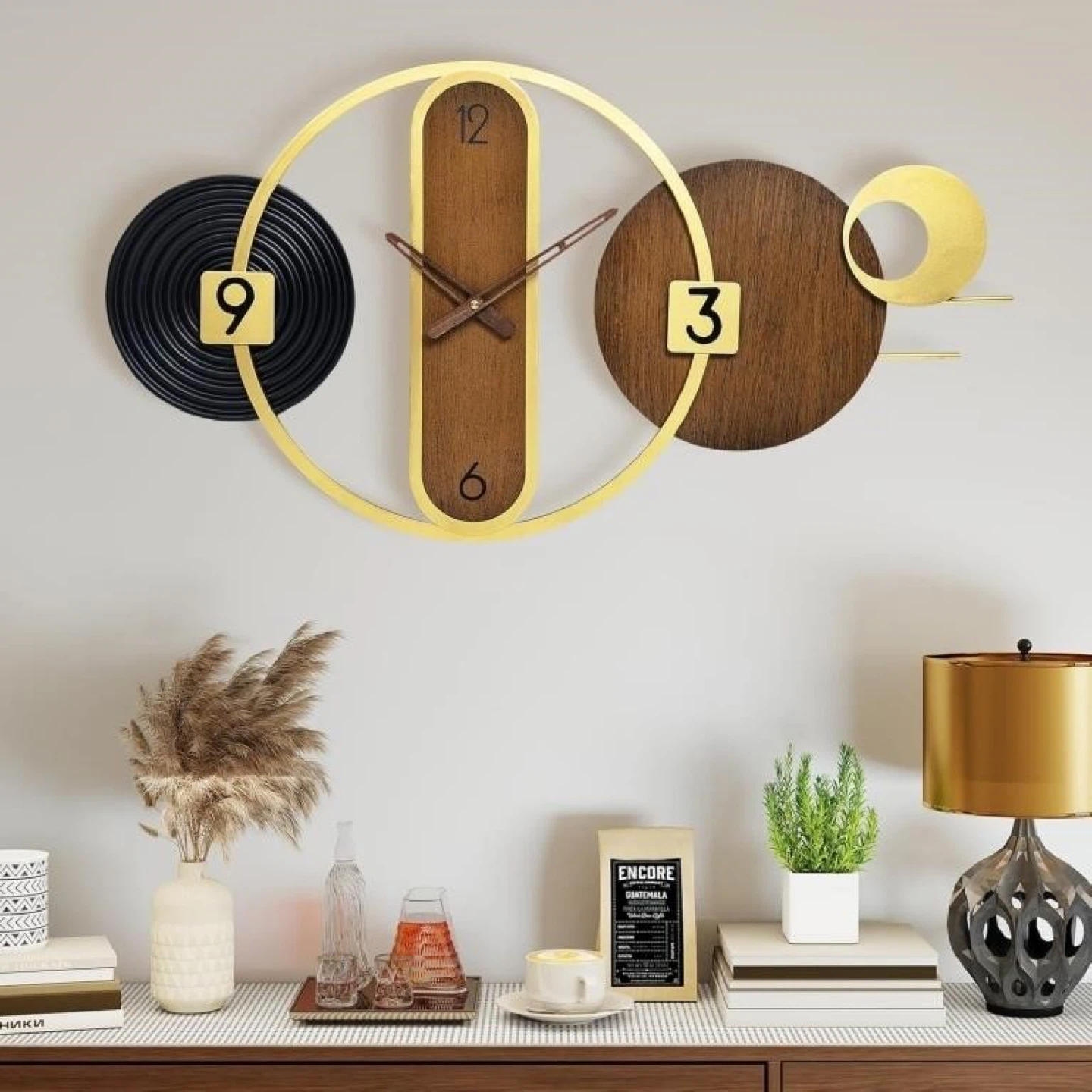 Modern Wall Clock - Wood, Metal & Vinyl Design