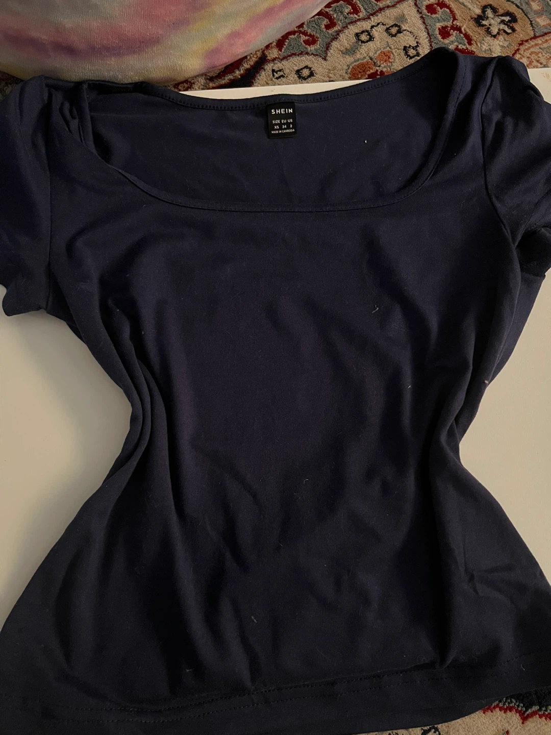 Navy Shein Square Neck T-Shirt - XS