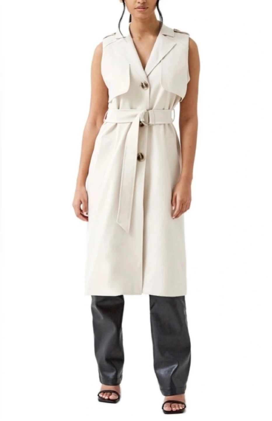 Arden Sleeveless Cream/Beige Trench Vest size M/L