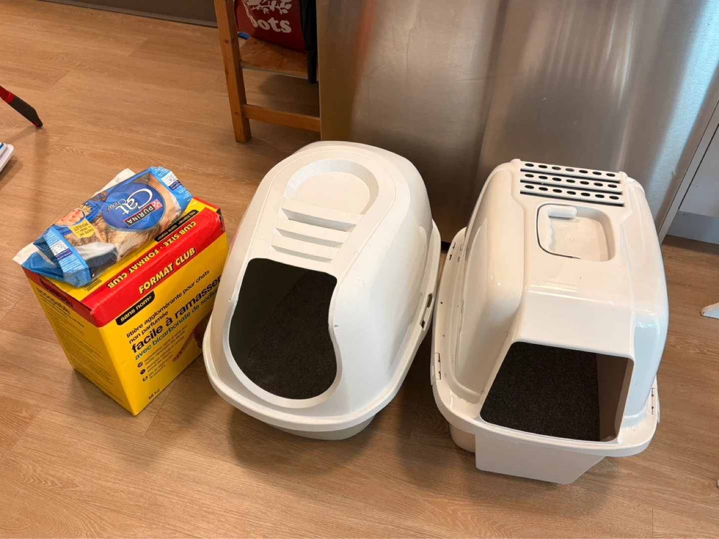 2 White Hooded Cat Litter Boxes