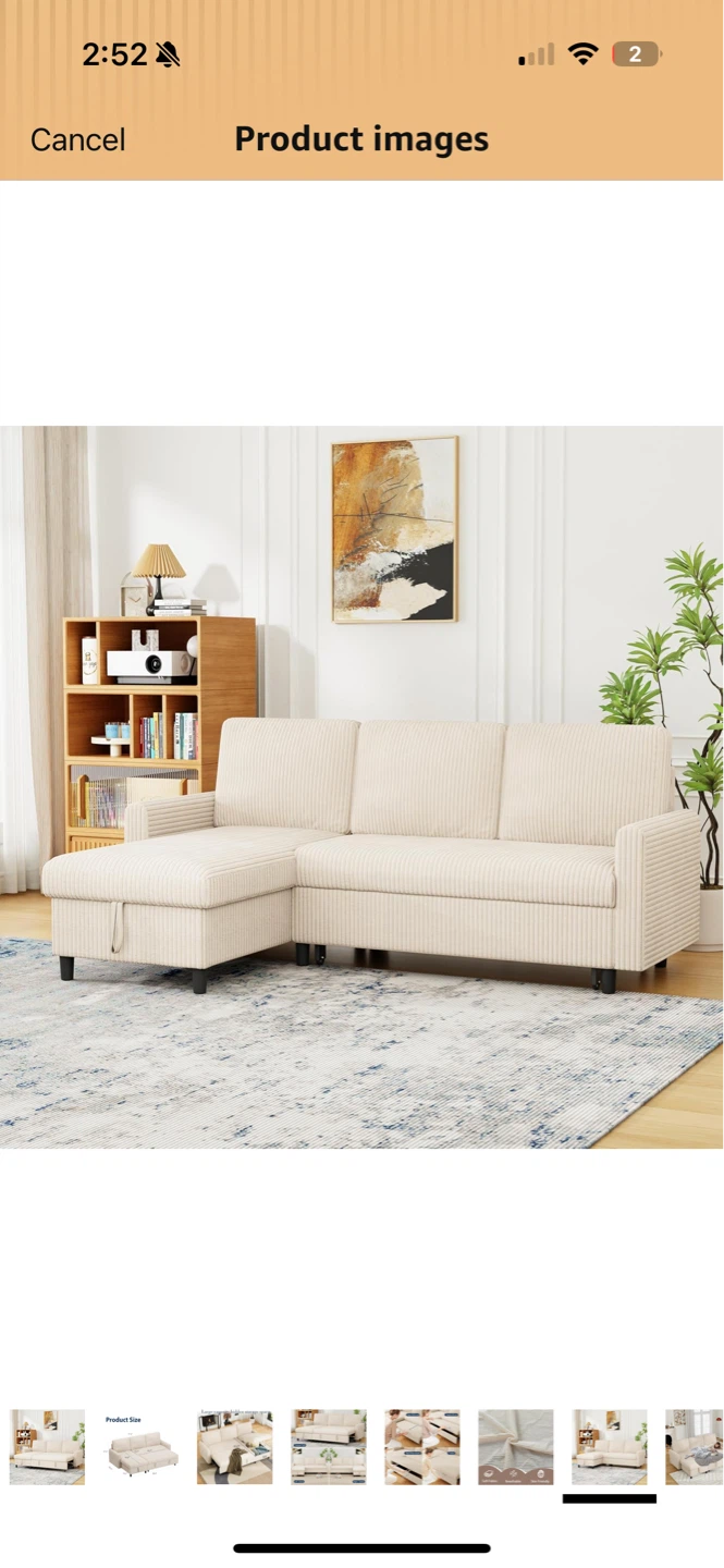 Cream Corduroy L-Shaped Sectional Sofa with Storage Chaise