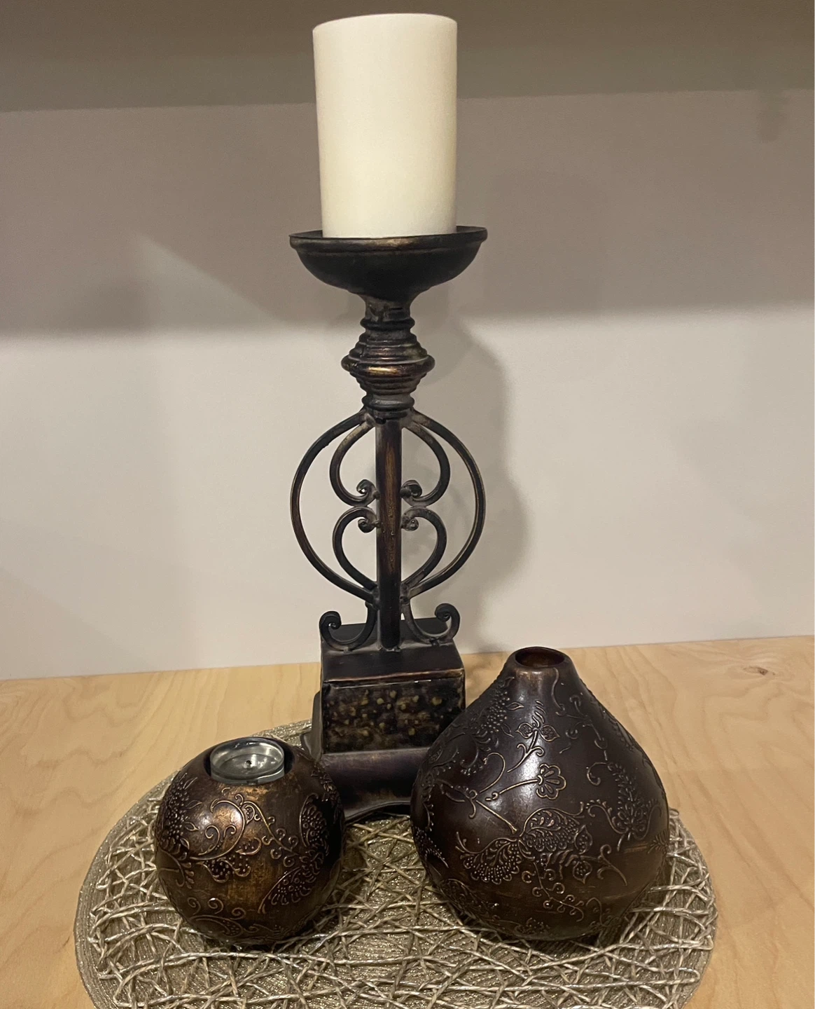 3 piece Candle Holder with Vase and Tealight Holder Set