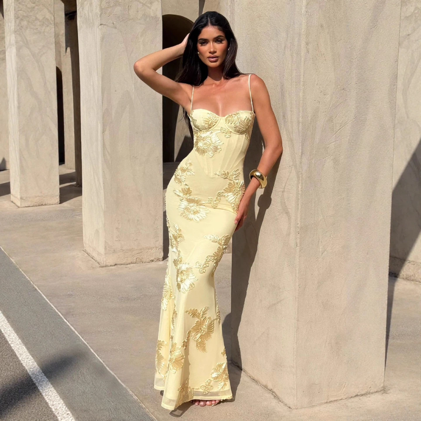 Yellow Floral Embroidered Maxi Dress - photo 2