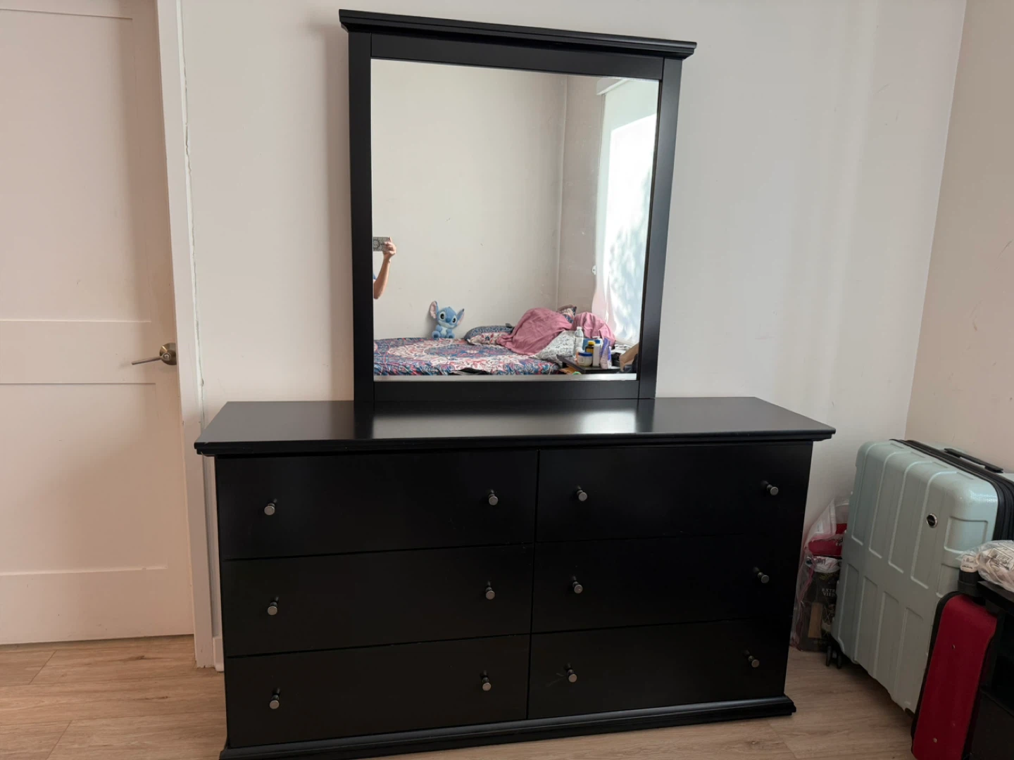 Black 6-Drawer Dresser with Mirror