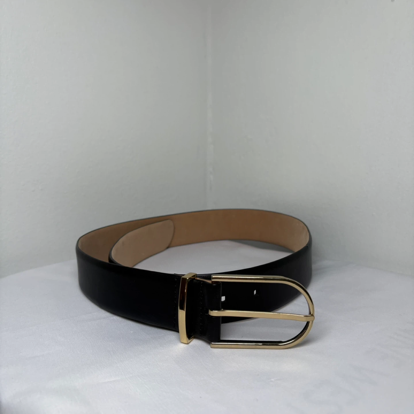 BABATON Black Genuine Leather Belt with Gold Buckle