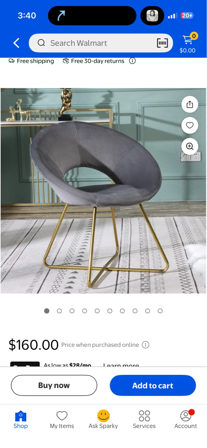 Gray Velvet Accent Chair with Gold Legs