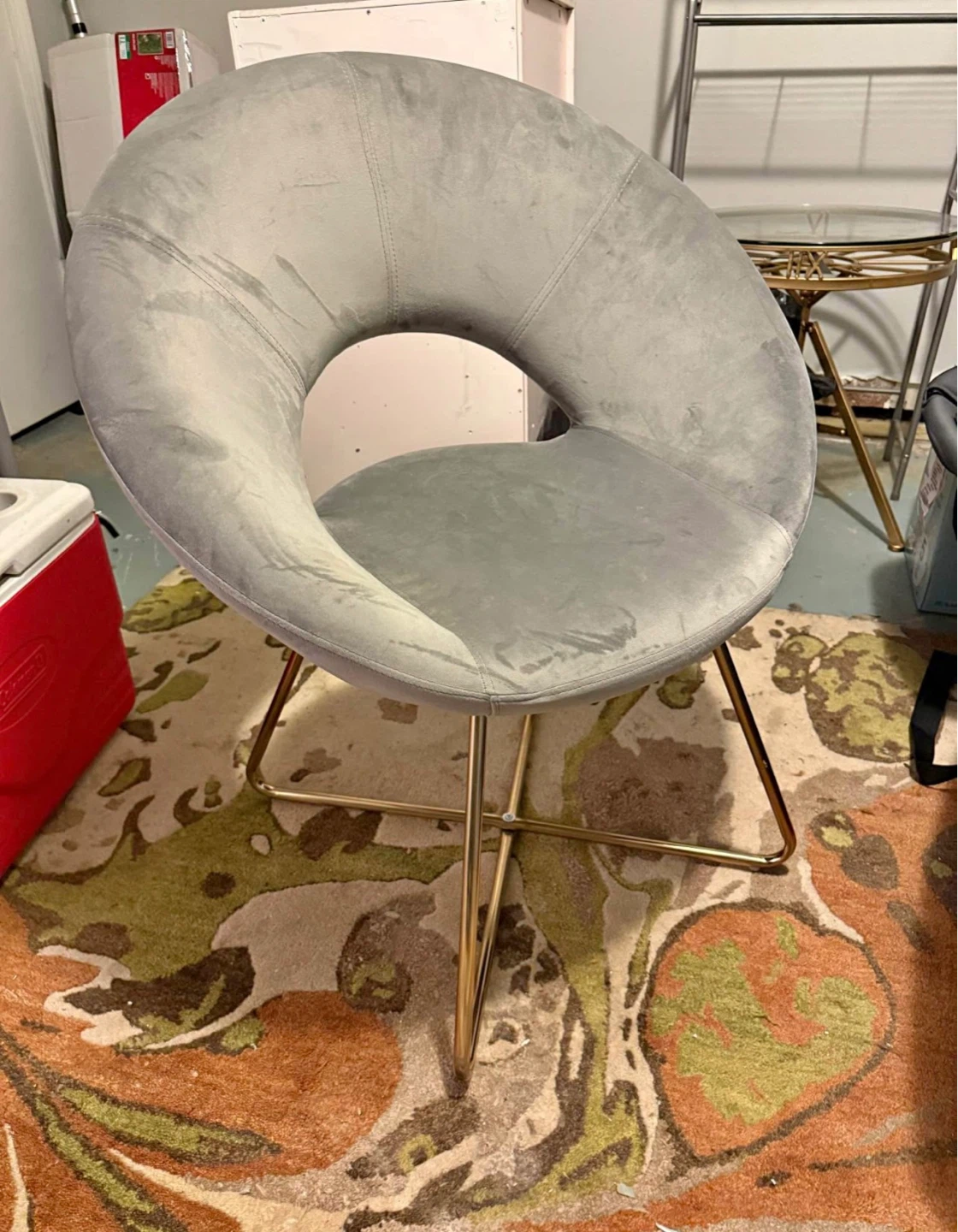 Gray Velvet Accent Chair with Gold Legs - photo 2