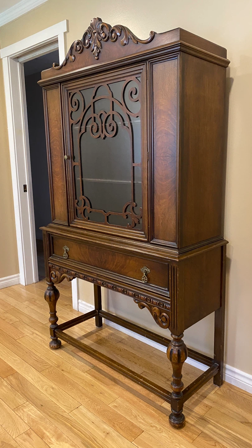 Vintage Walnut Jacobean Style China Display Cabinet - photo 3