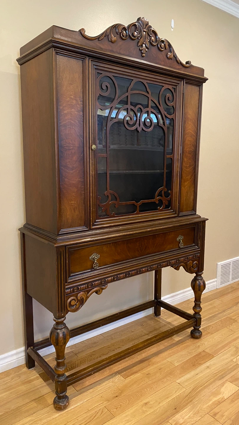 Vintage Walnut Jacobean Style China Display Cabinet - photo 2