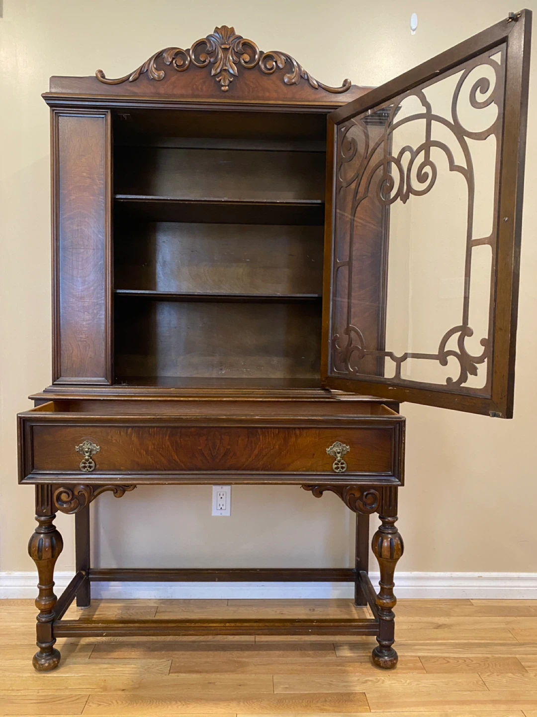 Vintage Walnut Jacobean Style China Display Cabinet - photo 4