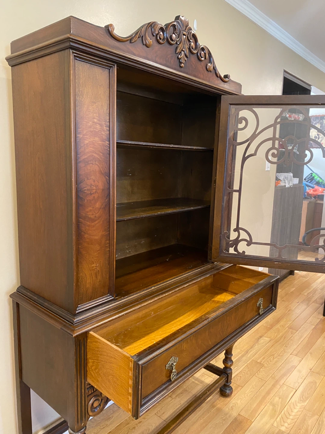 Vintage Walnut Jacobean Style China Display Cabinet - photo 5