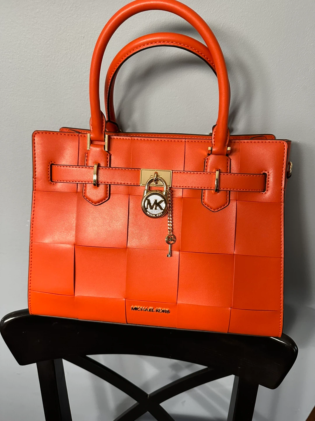 MICHAEL KORS Orange Woven Leather Satchel Handbag