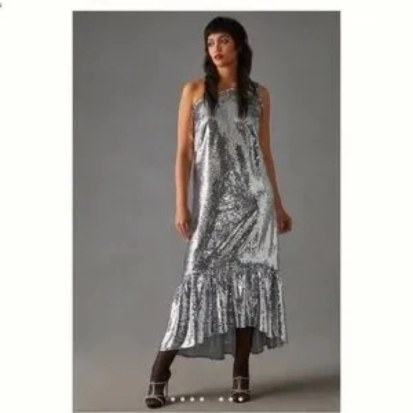 Maeve by Anthropologie Sequin Dress Silver Medium