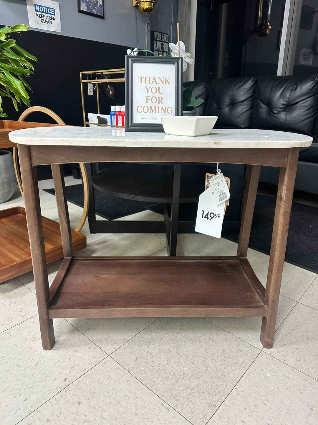 Marble Top Side Table with Wood Base