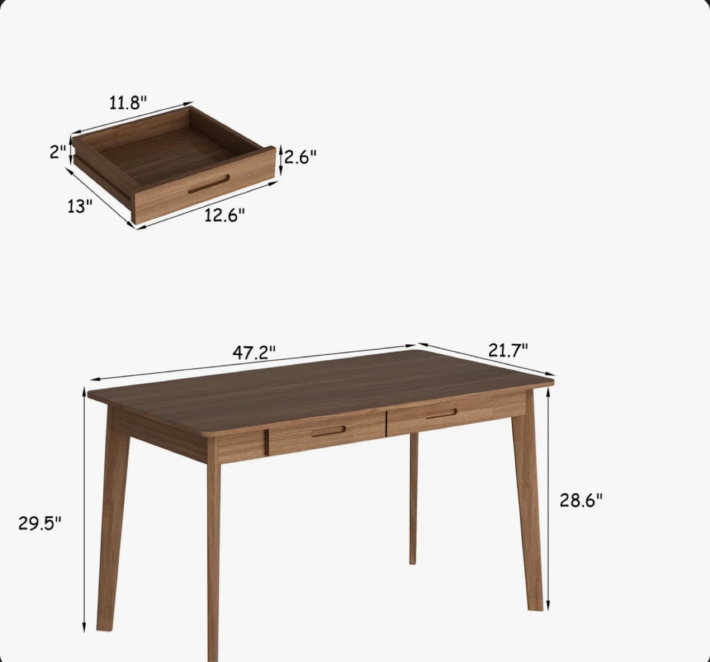 Mid-Century Style Writing Desk with 2 Drawers - photo 2