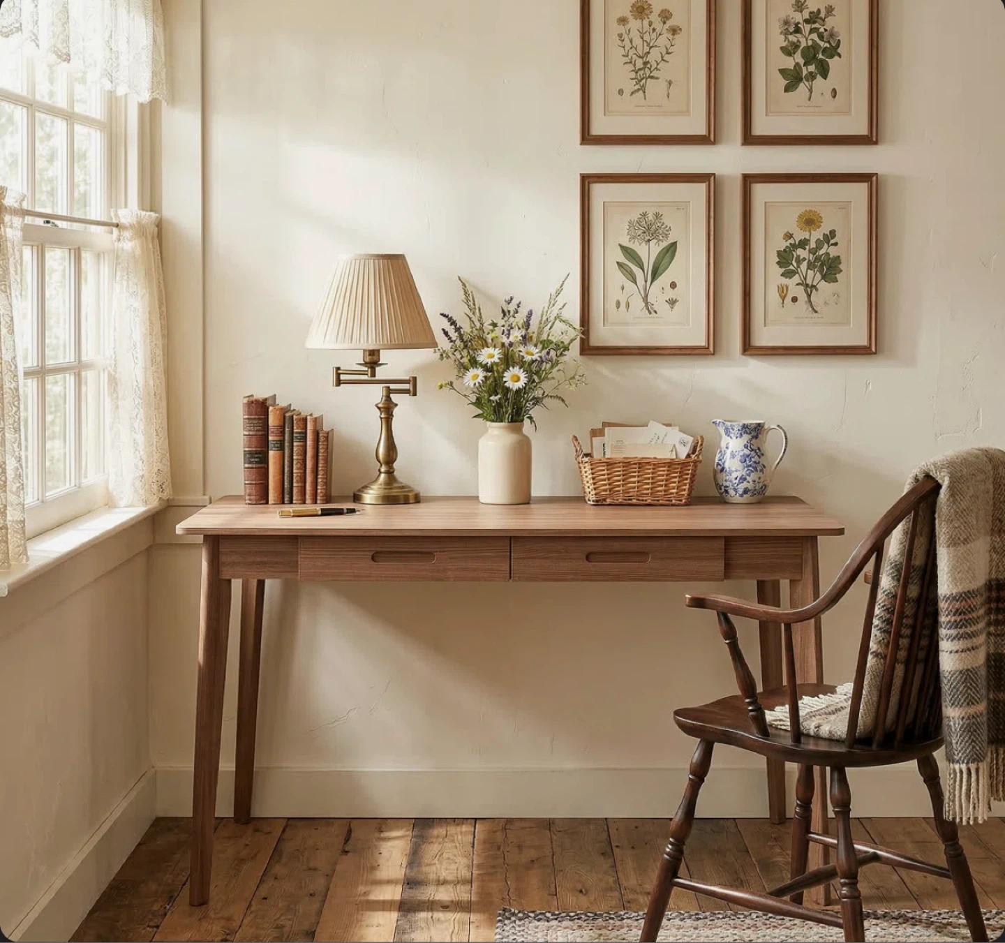 Mid-Century Style Writing Desk with 2 Drawers