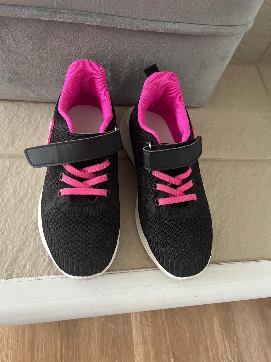 Black and Pink Kids' Sneakers with Butterfly Detail