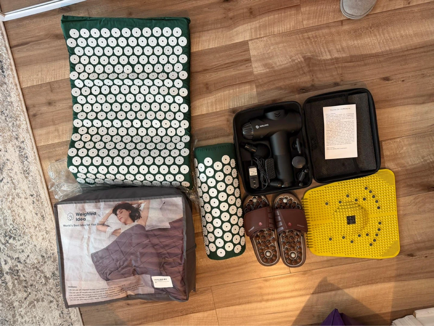 Acupressure Mat, weighted blanket and Massage Gun Set