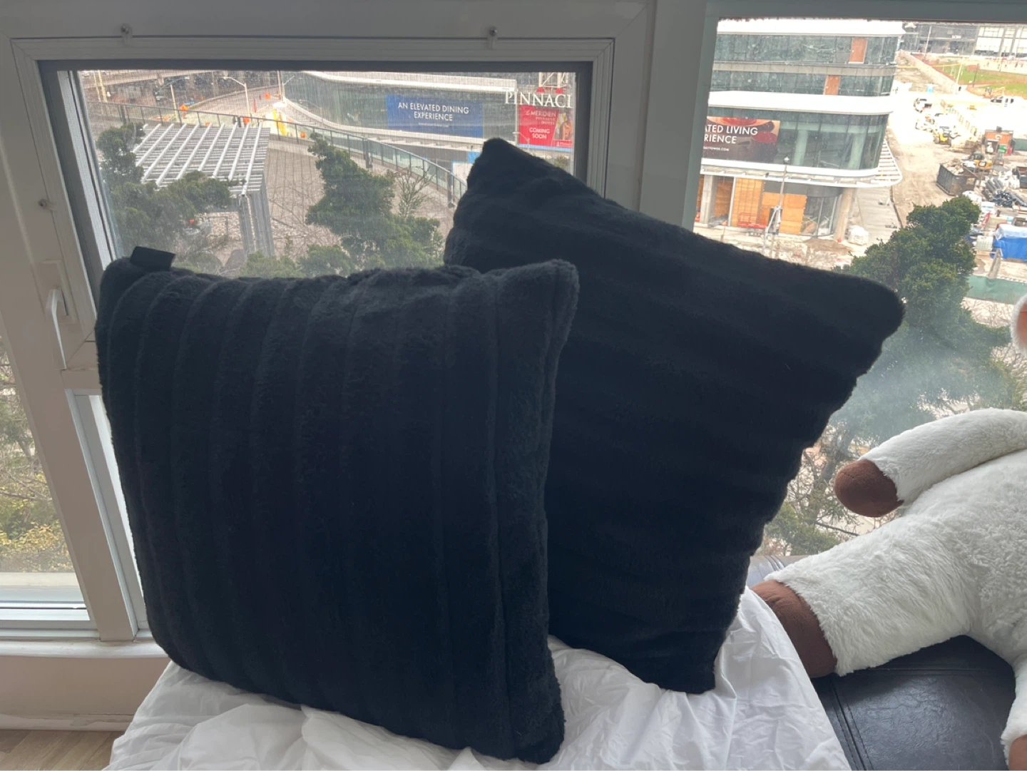 Set of 2 Black Faux Fur Throw Pillows