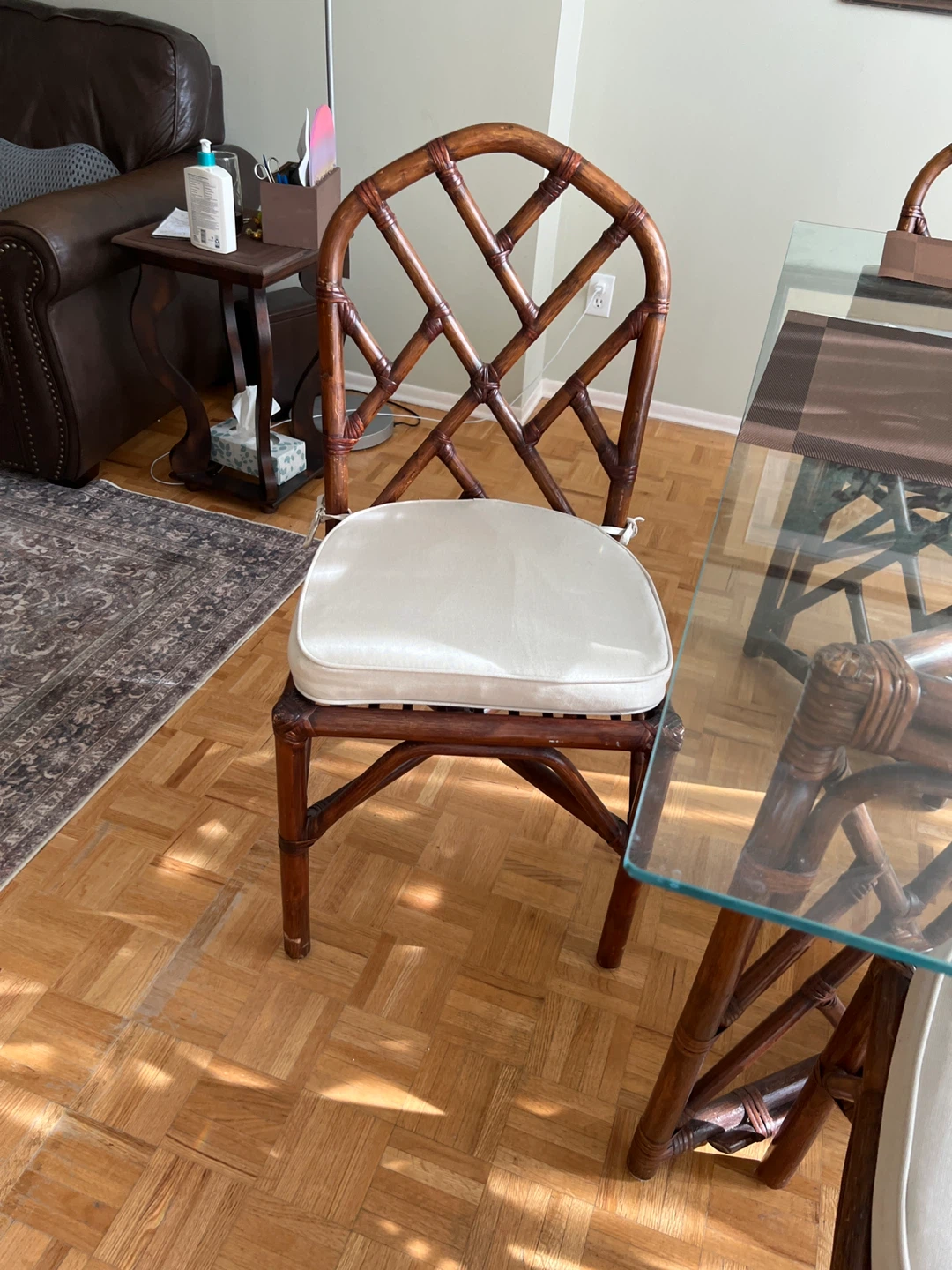 Glass top dining table with bamboo chairs - photo 5