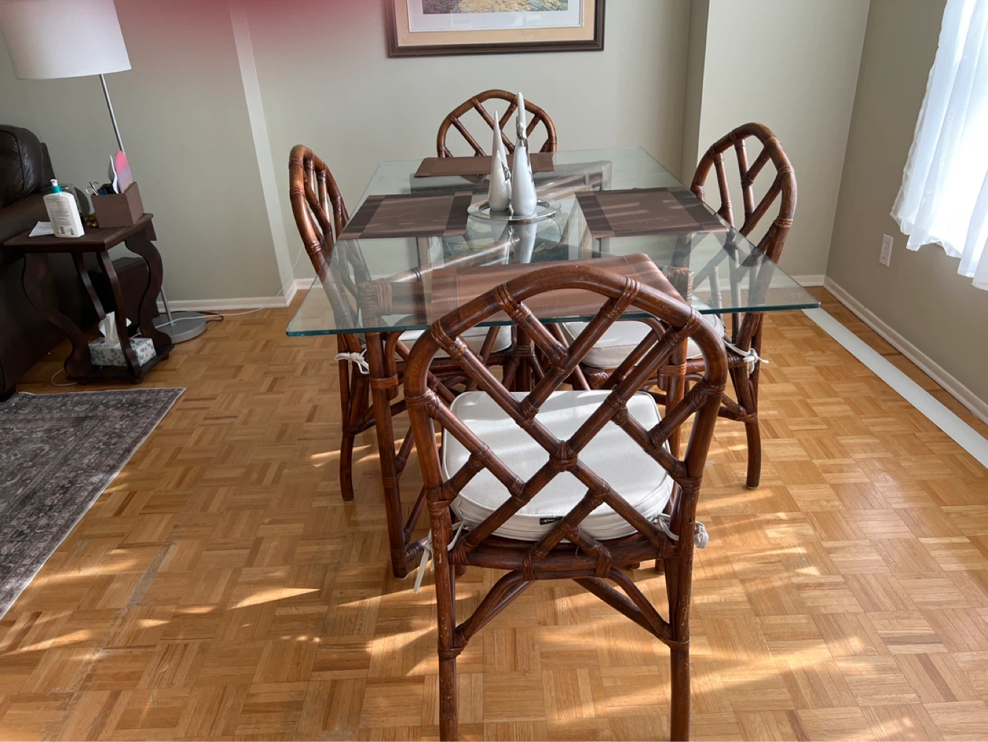 Glass top dining table with bamboo chairs - photo 2