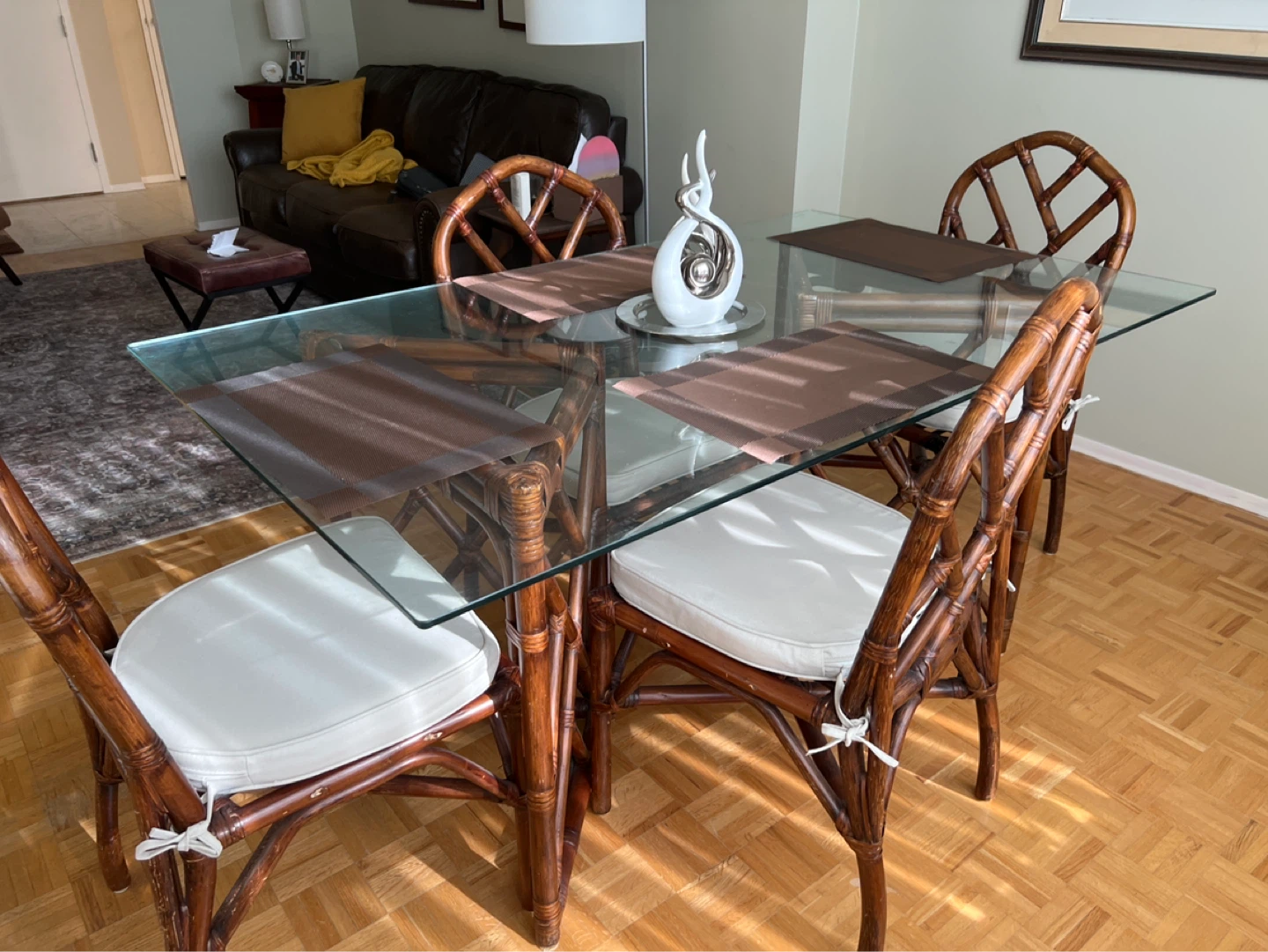 Glass top dining table with bamboo chairs - photo 3
