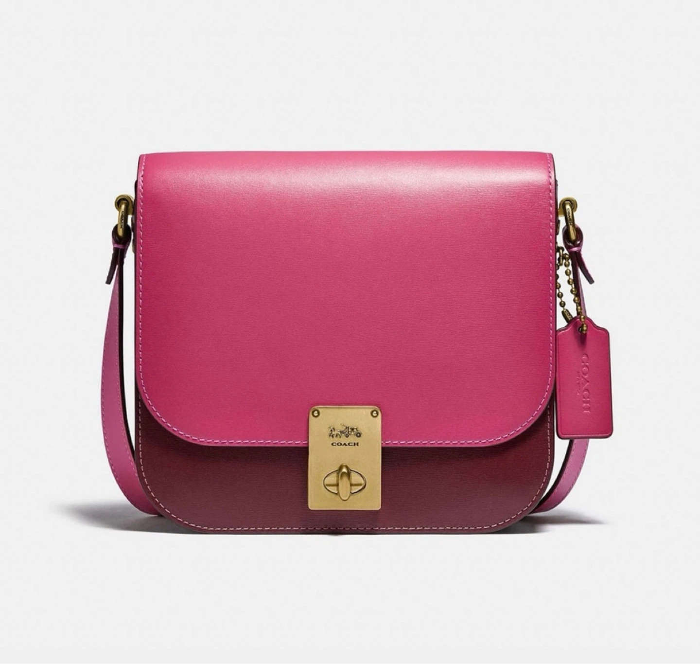Coach Hutton Saddle Pink Colorblock Leather Crossbody Bag