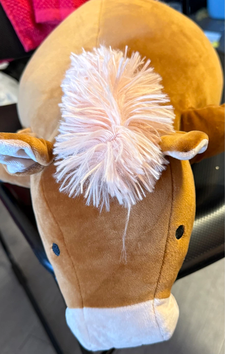 👶Cute Brown Plush Horse Stuffed Animal with Pink Mane👶