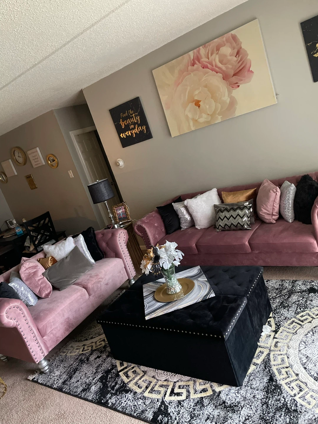 Pink Velvet Sofa and love seat
