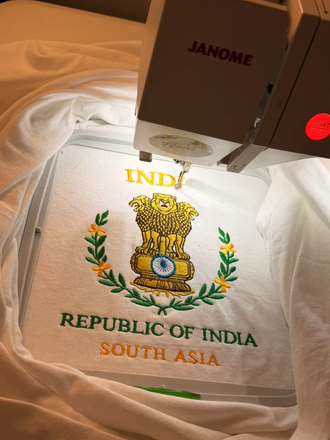 White T-Shirt with India Emblem Embroidery - photo 2