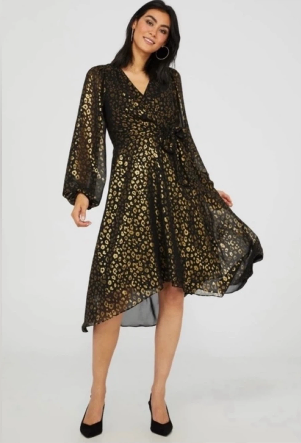 Suzy Shier Leopard Print Hi-Low Flowy Midi Dress size L/XL