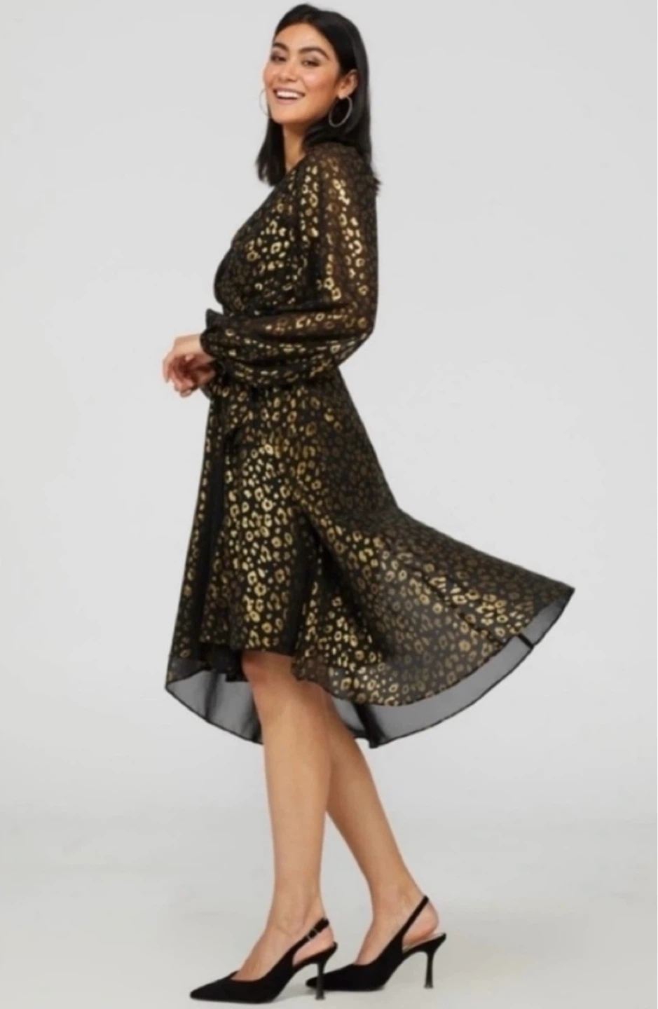 Suzy Shier Leopard Print Hi-Low Flowy Midi Dress size L/XL - photo 3