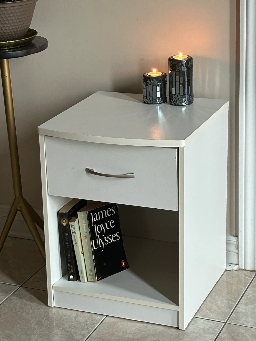 White End Table with Drawer and Shelf