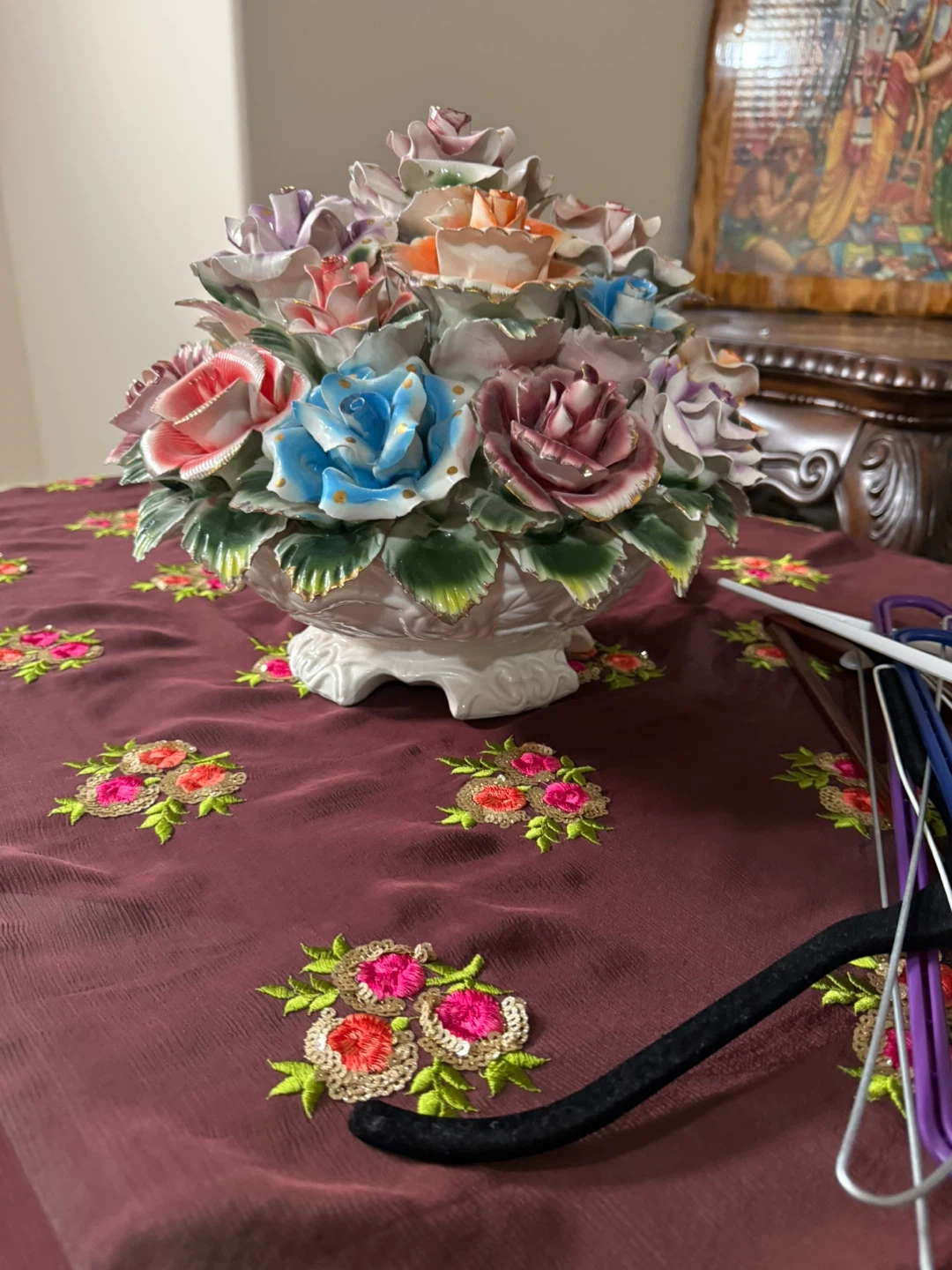 Vintage Ceramic Rose Floral Arrangement Vase - photo 2