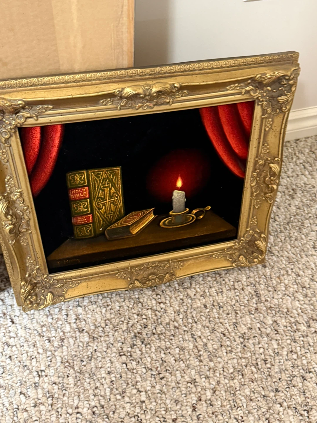 Framed Painting of Bible and Candle