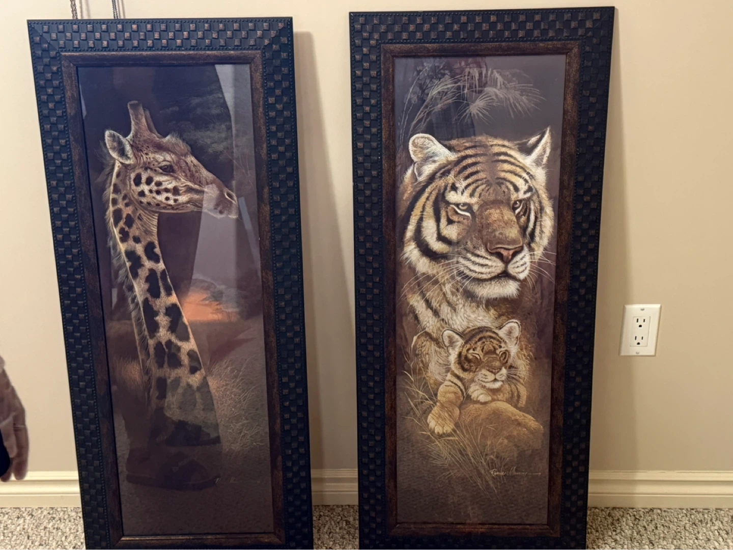 Framed Tiger and Giraffe Wall Art Set