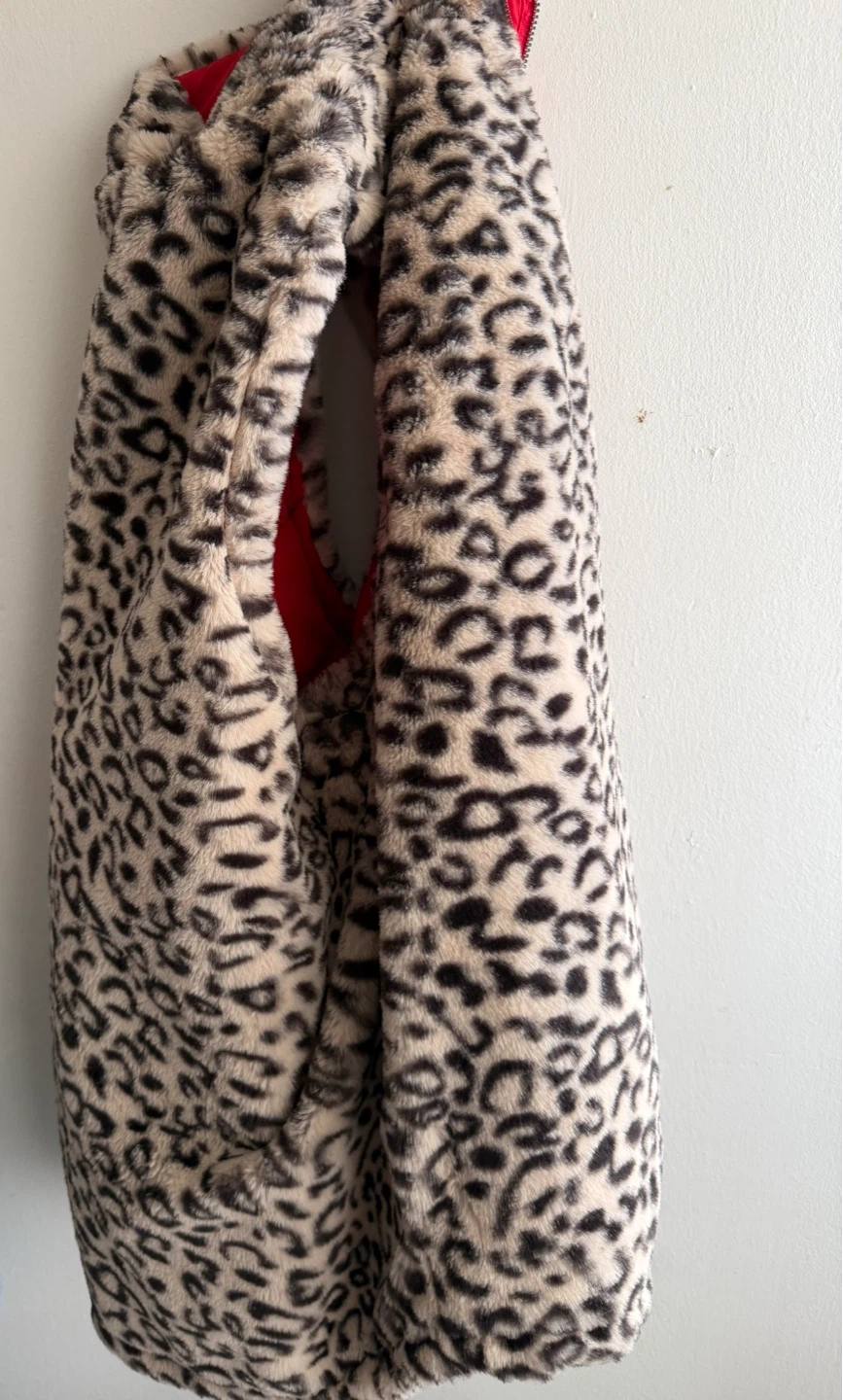 Leopard Print Faux Fur Lining with Red Puffer Vest inside - photo 4