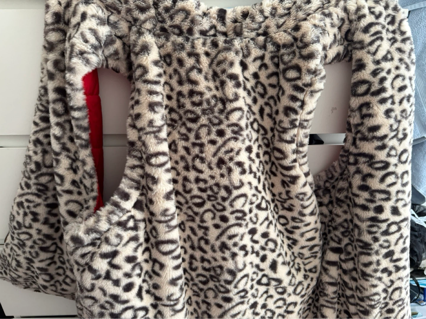 Leopard Print Faux Fur Lining with Red Puffer Vest inside
