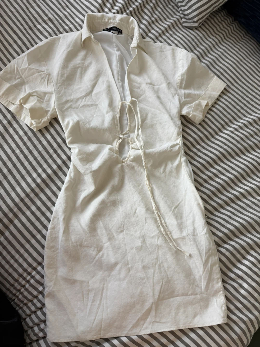 White Linen-Blend Mini Dress