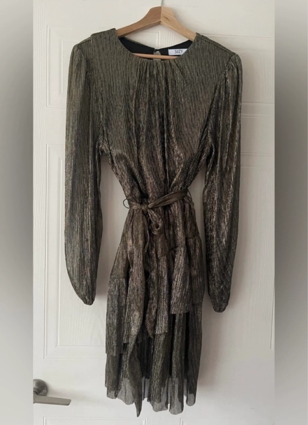Suzy Shier Metallic Long Sleeve Flowy Party Dress size XL - photo 3