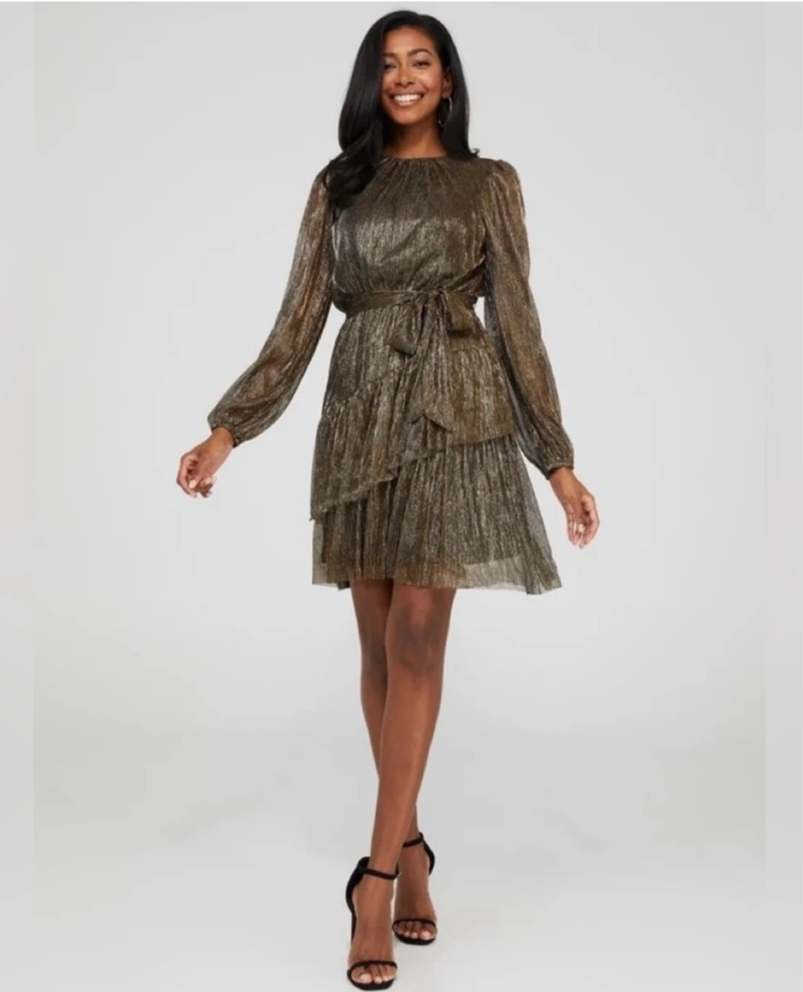Suzy Shier Metallic Long Sleeve Flowy Party Dress size XL