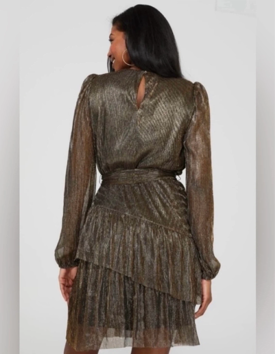 Suzy Shier Metallic Long Sleeve Flowy Party Dress size XL - photo 2
