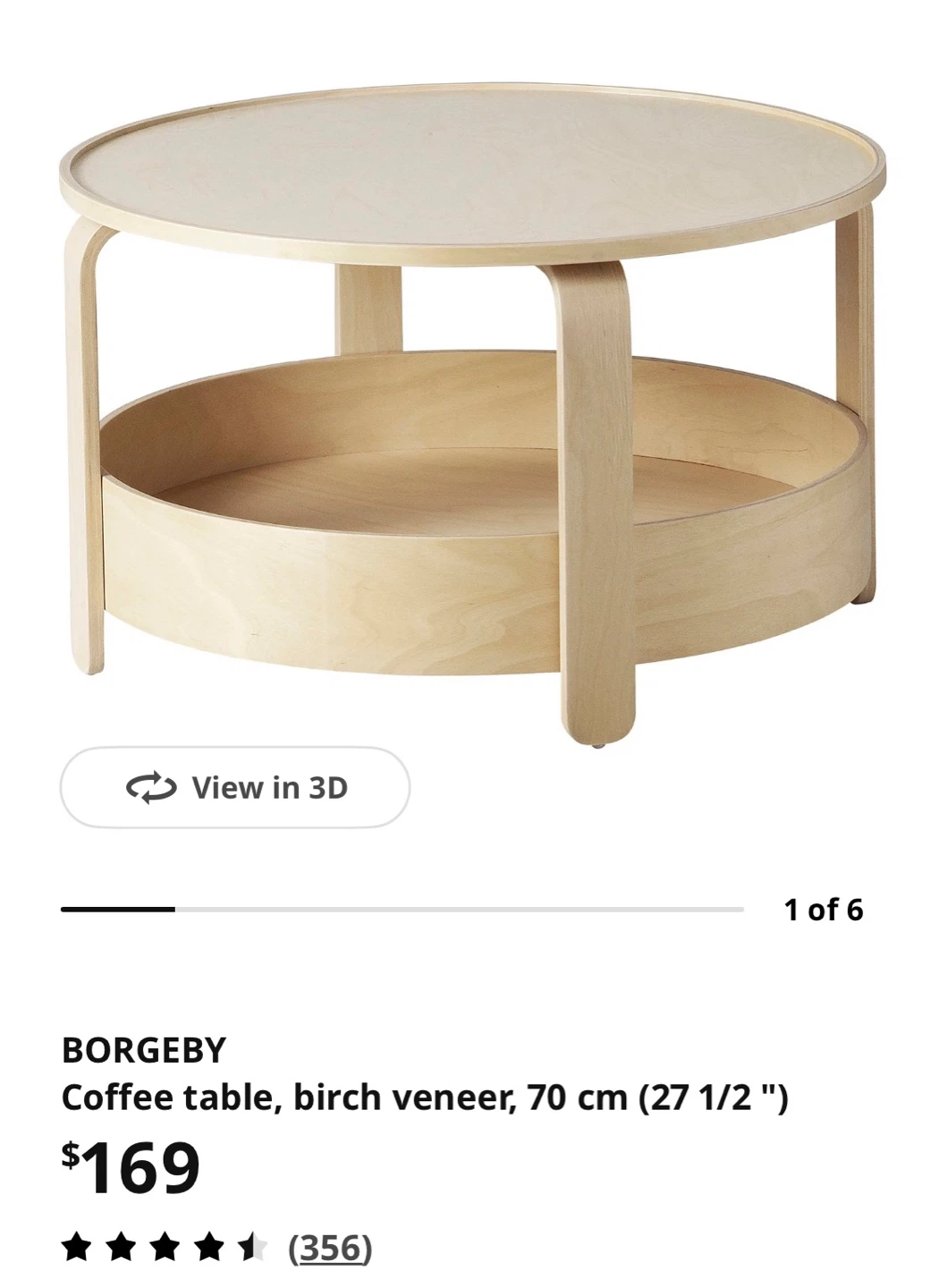 BORGBY Coffee Table - Birch Veneer, 70 cm - photo 3