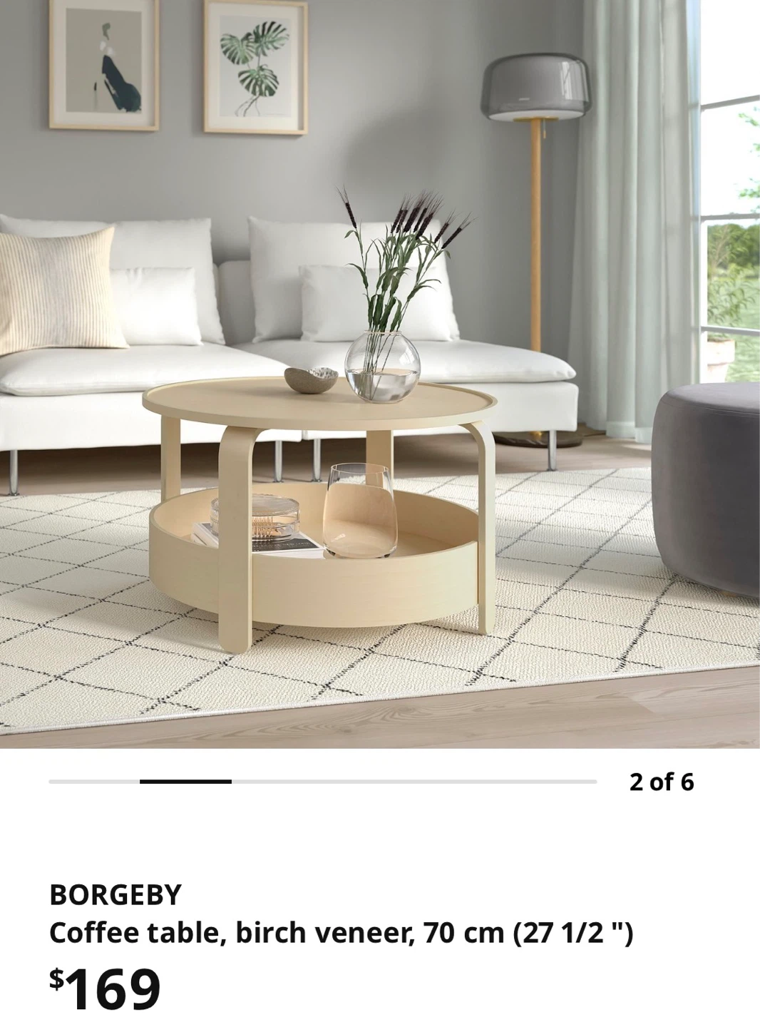 BORGBY Coffee Table - Birch Veneer, 70 cm