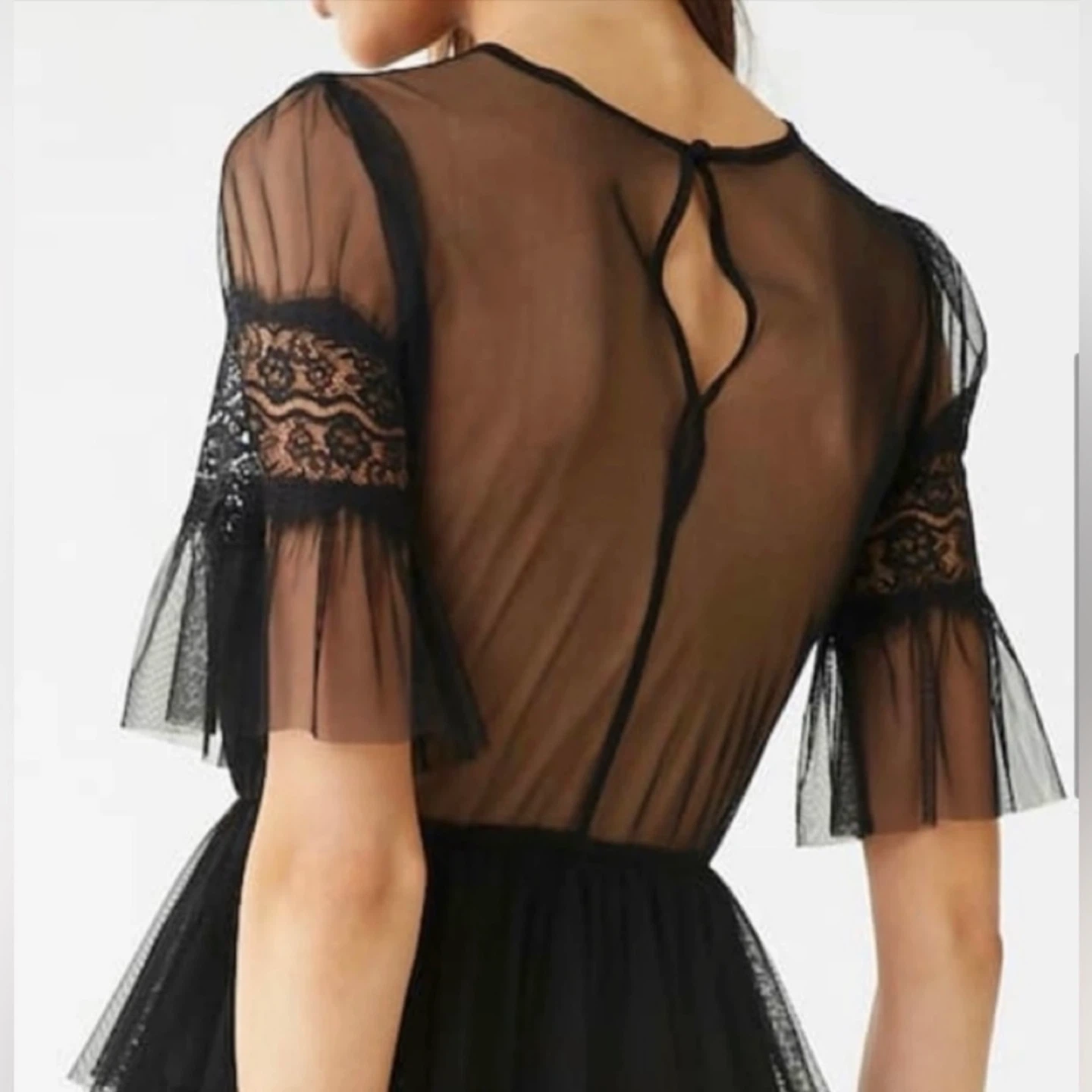Forever 21 Chiffon Lace Ruffled Mini Shirtdress size M - photo 2